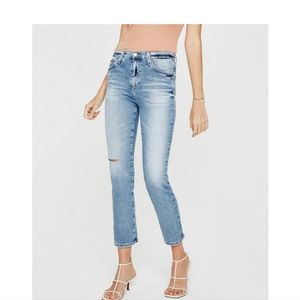 AG Isabelle High Rise Straight Crop Jeans Distressed Light Wash Size 25